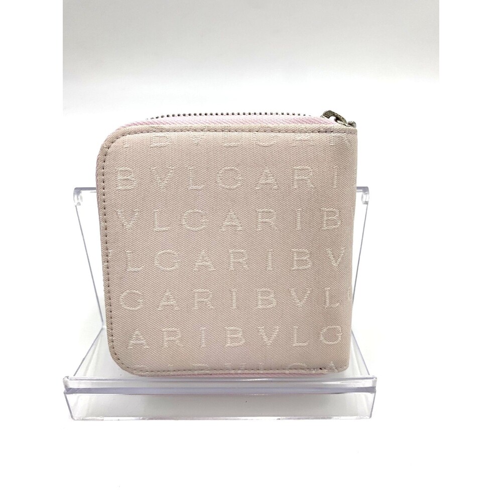 Designer  BVLGARI Bifold compact Wallet Spring Color Pale Pink Canvas - CLEAN